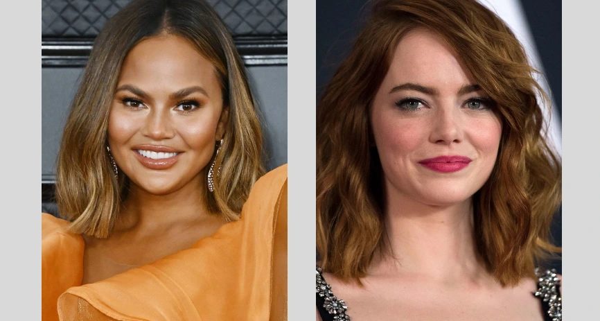 Crissy Teigan and Emma Stone in there Best Haircuts for Women with Round Face