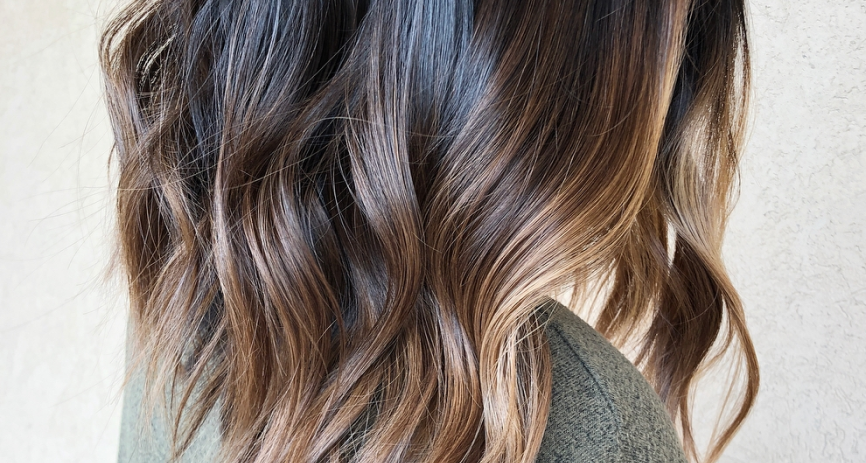 Soft Black with Face-Framing Highlights - Hair Colours for Dusky Skin