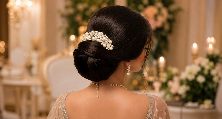 Low Chignon with Pearl Accessories