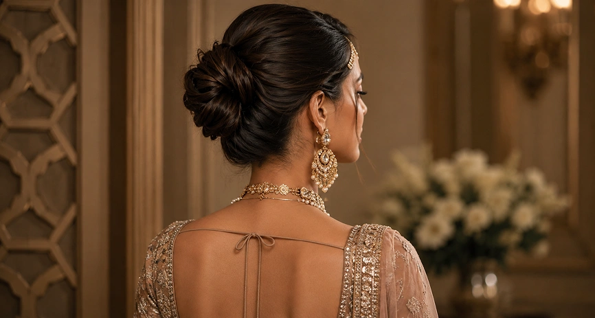Minimalist Sleek Bun with Statement Jewelry 